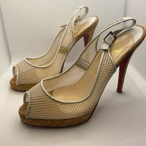 christian louboutin white sling back heels